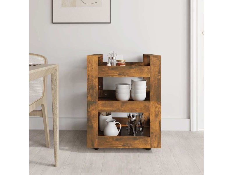  Desserte de cuisine, chariot de rangement chêne fumé 60x45x80 cm bois d'ingénierie shl33095  - Conforama C