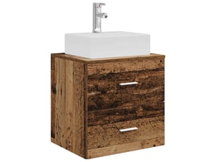 Vanité de lavabo mural, meuble de rangement bois ancien 49.5x41x62.5 cm shl4333