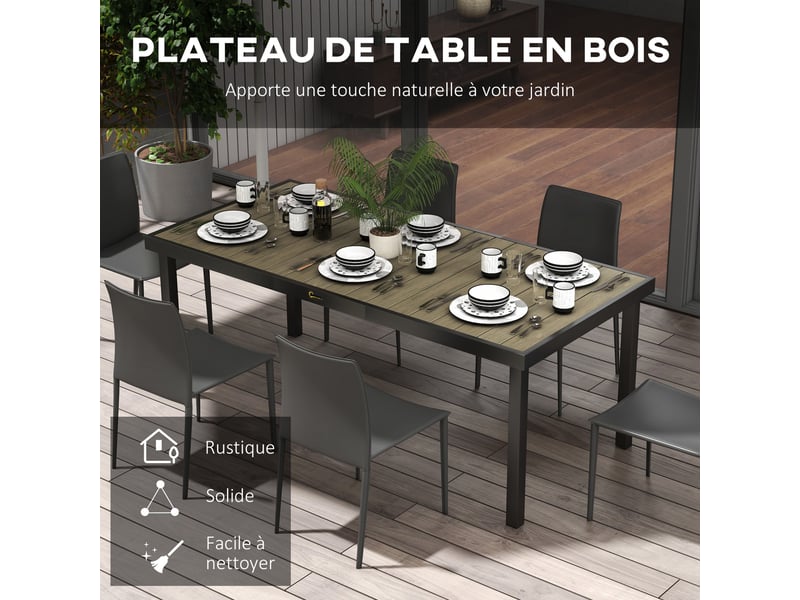  Table de jardin rectangulaire 8 personnes en aluminium 190 x 90 x 74 cm  - Conforama D