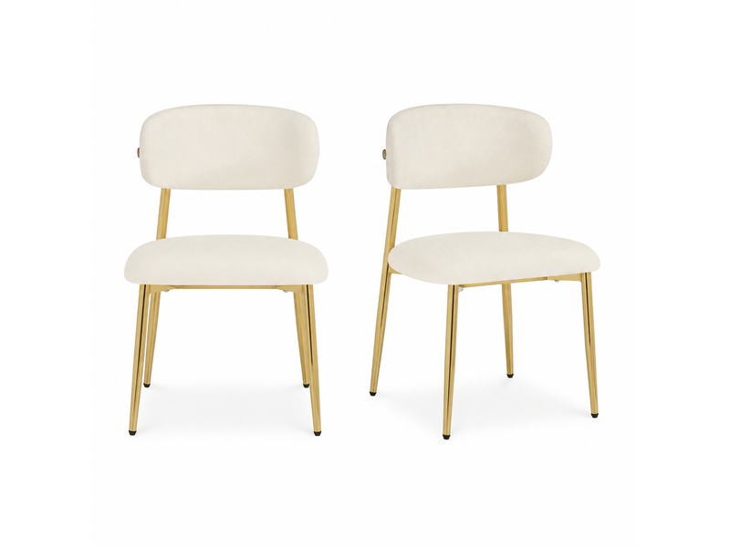  Lot de 2 chaises de salle à manger 51x50x81 cm, rembourrées, patins réglables, métal et bois, blanc et doré  - Conforama A