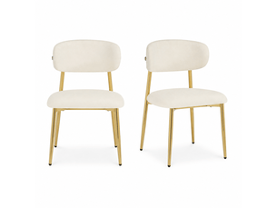 Lot de 2 chaises de salle à manger 51x50x81 cm, rembourrées, patins réglables, métal et bois, blanc et doré