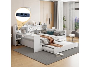 Lit gigogne 140x200 cm <strong>MERAX</strong>  <strong>lit enfant blanc</strong> coloris blanc