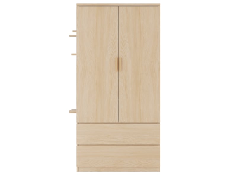  Armoire penderie 2 portes 70x50x170 cm 2 tiroirs rangements cachés, panneau perforé, contreplaqué et mdf, bois clair  - Conforama A