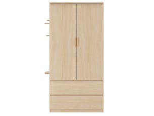 Armoire penderie 2 portes 70x50x170 cm 2 tiroirs rangements cachés, panneau perforé, contreplaqué et mdf, bois clair