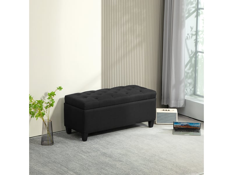  Banc banquette rembourrée avec espace de rangement banc coffre couloir chambre salon polyester imitation lin bois d'hévéa noir 100 x 40 x 44 cm 838-166V00BK - Conforama C