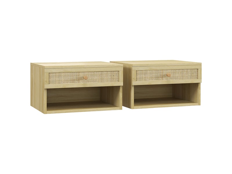  Lot de 2 tables de chevet murales tiroir coulissant, plateau - en bois dim. 40l x 34l x 23h cm, niche  - Conforama B