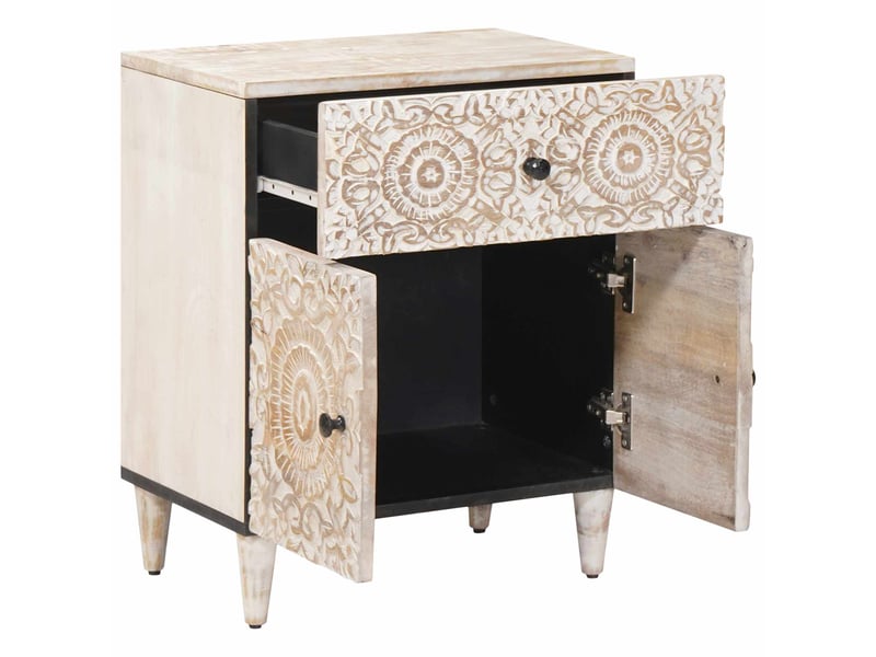  Table de chevet blanc 50 x 33 x 60 cm bois de mangue massif  - Conforama A
