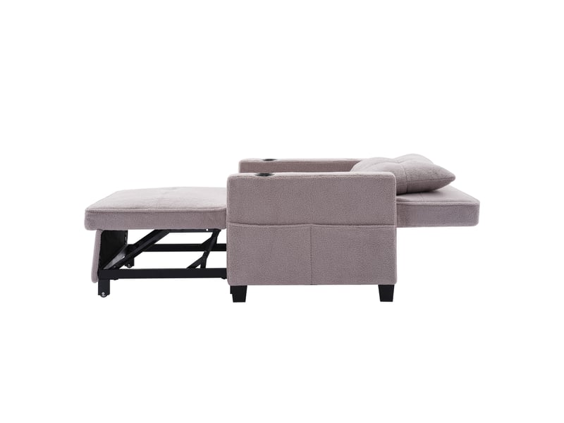  Fauteuil convertible 3-en-1 avec dossier réglable et port usb  - porte-gobelets, bois et métal - gris  - Conforama E