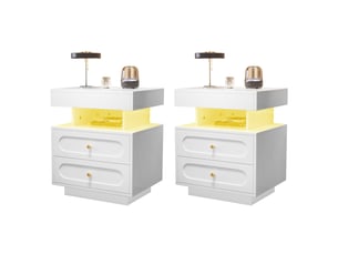 Lot de 2 tables de chevet - 50 x 40 x 60 cm - table de chevet avec éclairage led, 2 tiroirs et niche ouverte - blanc