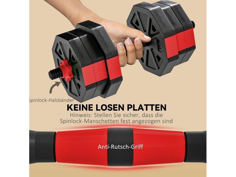  Set d'haltères réglables 20 kg rouge et noir en plastique, 4 en 1 pour entraînement de force à domicile  - Conforama D