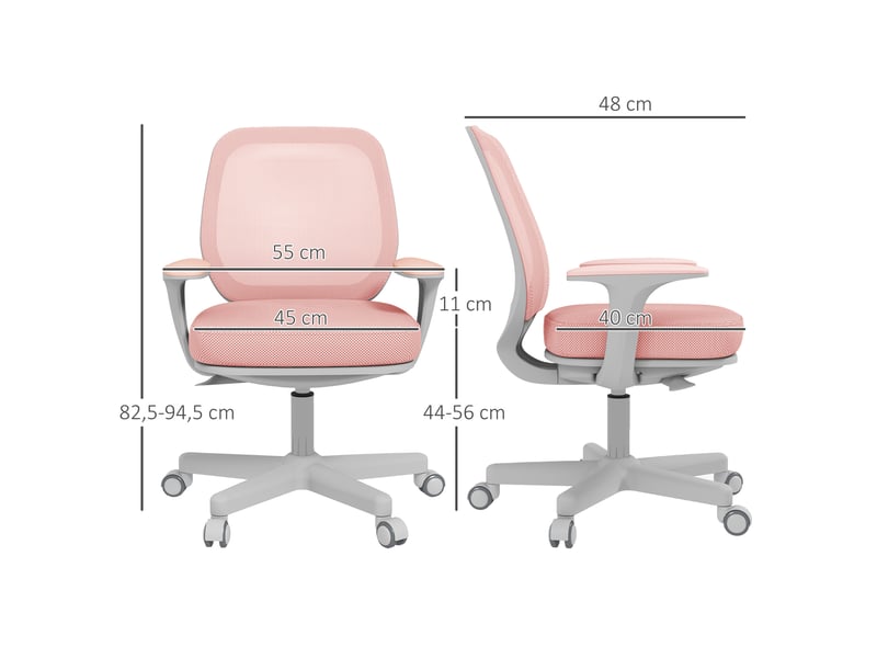  Fauteuil de bureau ergonomique, chaise bureau, tissu en maille (100% polyester), 55x48x94.5cm, rose  - Conforama E