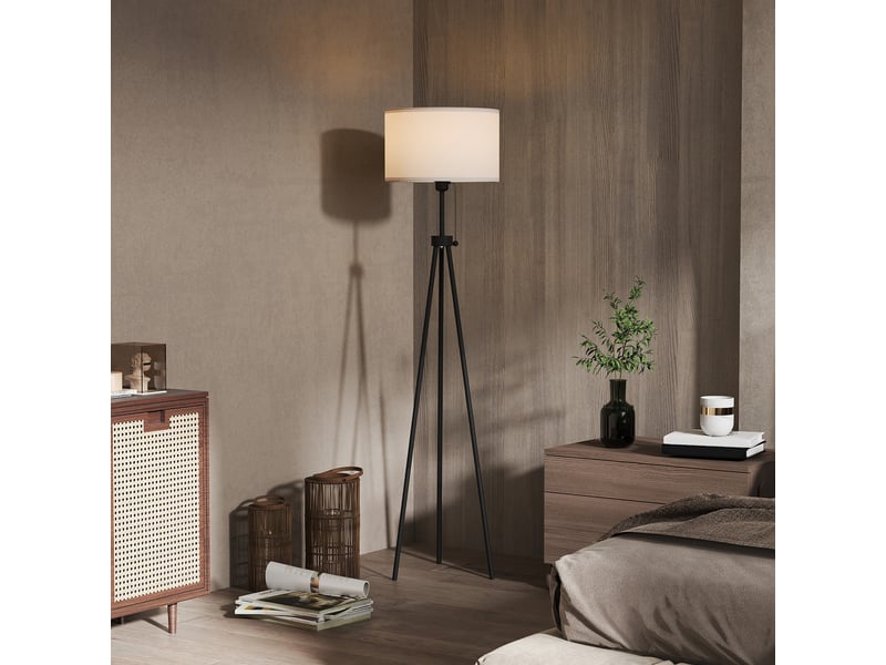  Lampadaire avec trépied en métal et abat-jour en tissu, design élégant et classique, ø 37 x 152 cm, pour la maison ou le bureau  - Conforama C