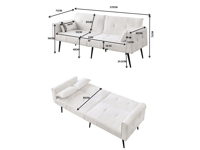 Canapé-lit clic-clac convertible 2 places 175x71x71cm couchage d’appoint compact pour salon, blanc ABC - Conforama C