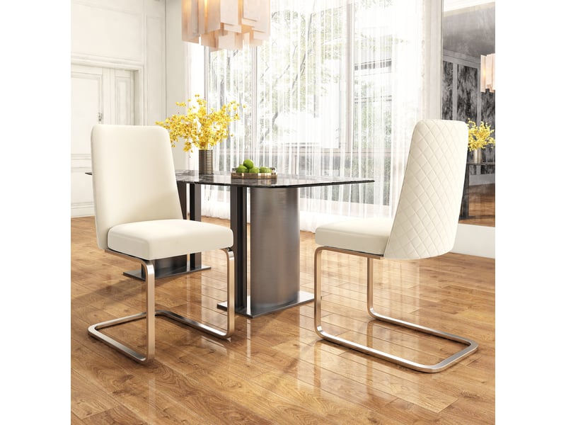  Lot de 6 chaises de salle à manger velours beige, dossier capitonné motif diamant, pieds métalliques  - Conforama C