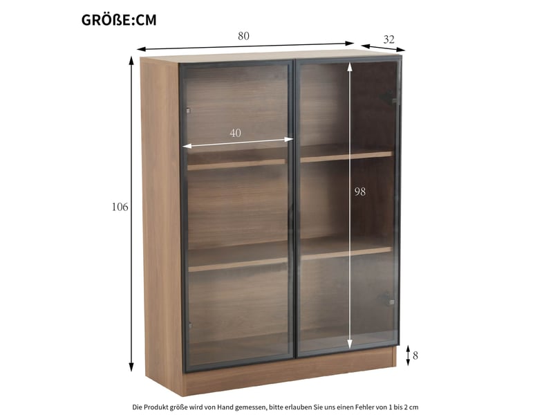  Vitrine led avec 2 portes vitrées et 3 niveaux de rangement pour salon, en verre et panneaux de particules, noyer naturel  - Conforama E