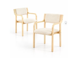 Lot de 2 chaises de salle à manger avec accoudoirs et dossier courbé - bois cintré, tissu teddy - blanc