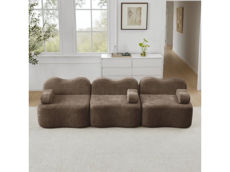  Canapé modulable, canapé 3 places – sans cadre, marron, mousse haute densité, avec accoudoirs, assise profonde  - Conforama R