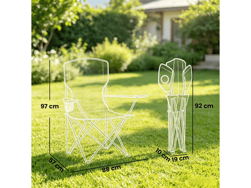 Lot de 2 chaises de camping pliantes avec haut dossier, porte-gobelet et sac - Conforama C