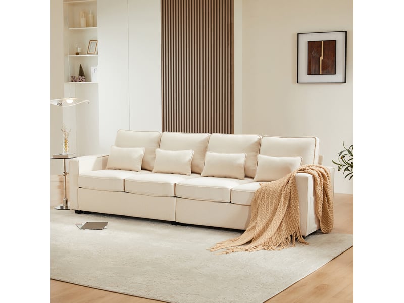  Canapé 4 places, canapé de salon – pour appartement, en lin, pour salon, avec accoudoirs  - Conforama C