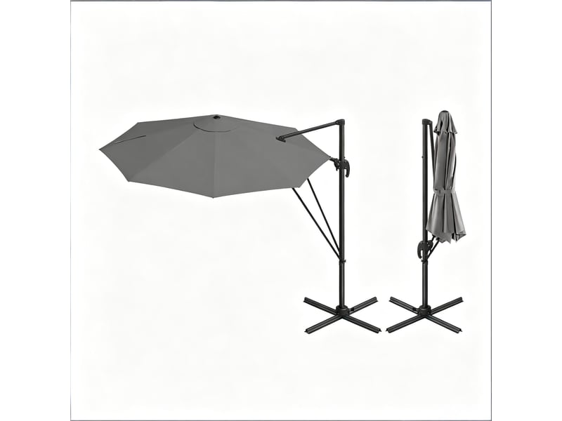  Parasol rond de jardin et balcon, extérieur, base en acier en croix  - Conforama A