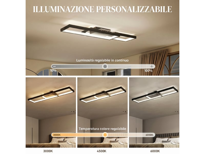 Plafonnier led dimmable noir 4600 lm avec télécommande, lumière 3000 à 6000 k pour salon et salle à manger - Conforama D