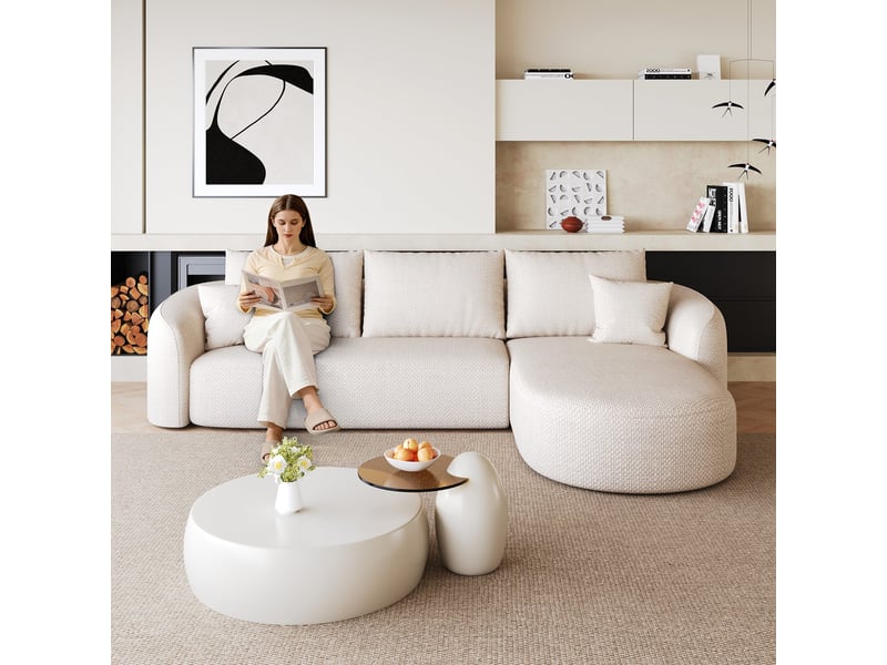  Canapé d'angle compressé 266x168x85 cm, modulable, assise profonde, sans montage, mousse haute élasticité pour salon - blanc  - Conforama B
