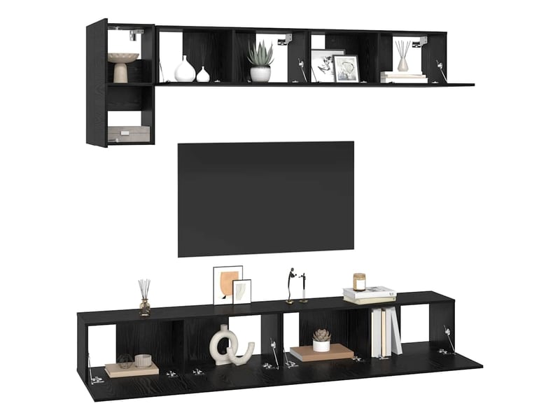  Ensemble meuble tv - banc tv - meuble de rangement 5 pcs chêne noir bois d'ingénierie  - Conforama C