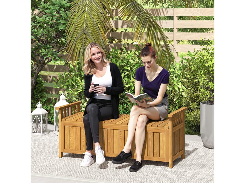Banc de jardin 2 places en bois avec rangement de 151l banc d'extérieur avec accoudoirs 128,5 x 56 x 53,5 cm marron - Conforama C