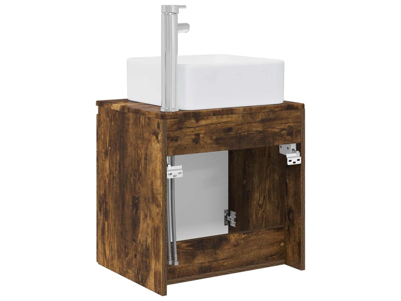 Vanité de lavabo mural, meuble de rangement chêne fumé 49.5x41x63 cm shl9406 - Conforama E