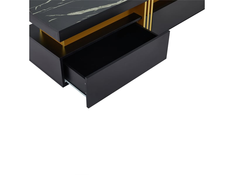  Meuble tv 200x40x42 cm, finition marbre, 3 tiroirs, gestion des câbles, pour tv jusqu’à 90 pouces  - Conforama D