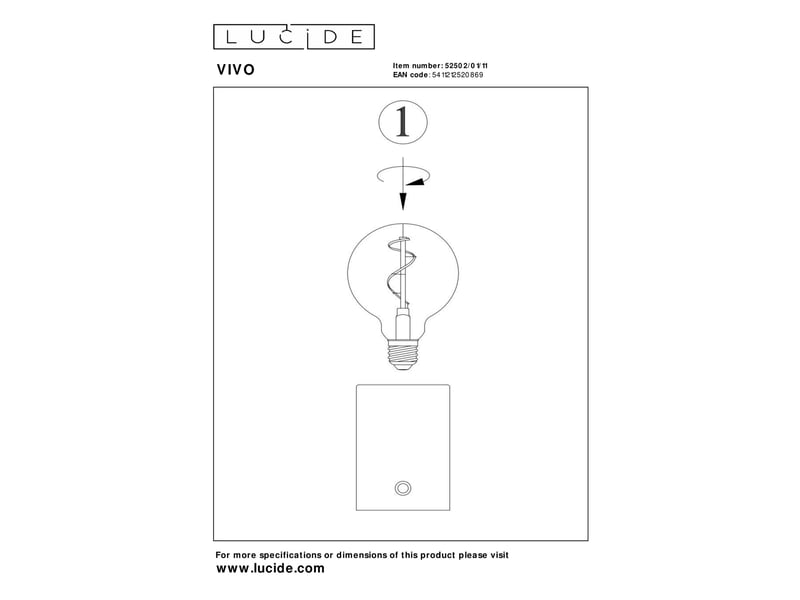 Lampe de table diam. 8 cm led dim. E27 1x1w 2700k chrome - lucide - vivo  - Conforama E
