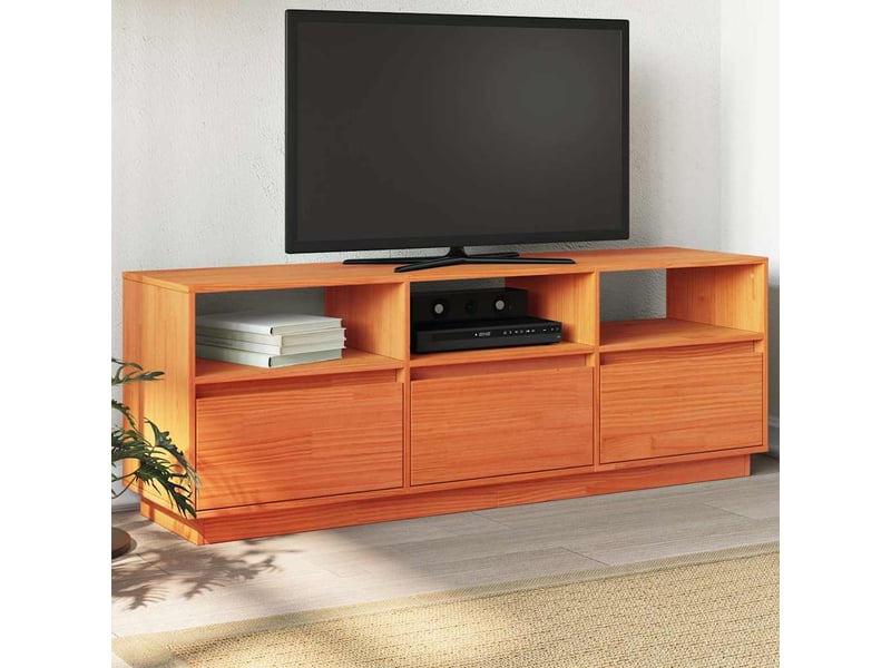  Meuble tv - banc tv - meuble de rangement  marron 140x37x50 cm bois pin massif  - Conforama B