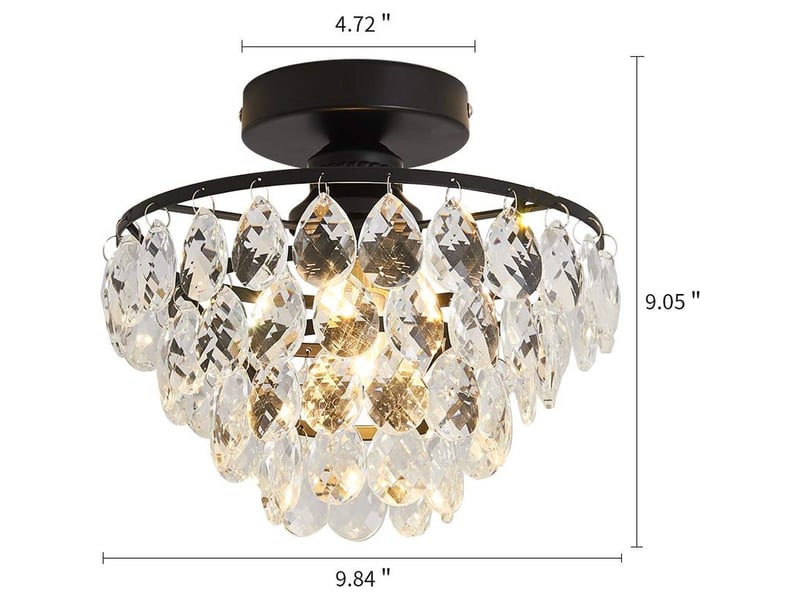  Plafonnier lustre semi-encastré en cristal noir – luminaire de plafond e27 pour couloir, chambre, salle de bain et placard (ampoule non incluse)  - Conforama C
