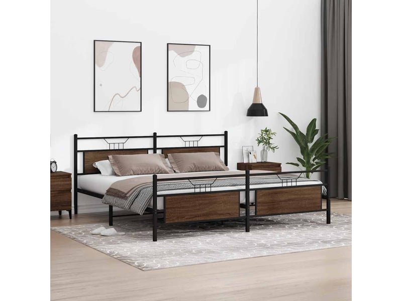  Lit double- lit adulte -  cadre de lit en métal sans matelas chêne marron 200x200 cm  - Conforama C