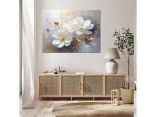 Tableaux, fleurs blanches dans des tons gris et or subtils 60x40