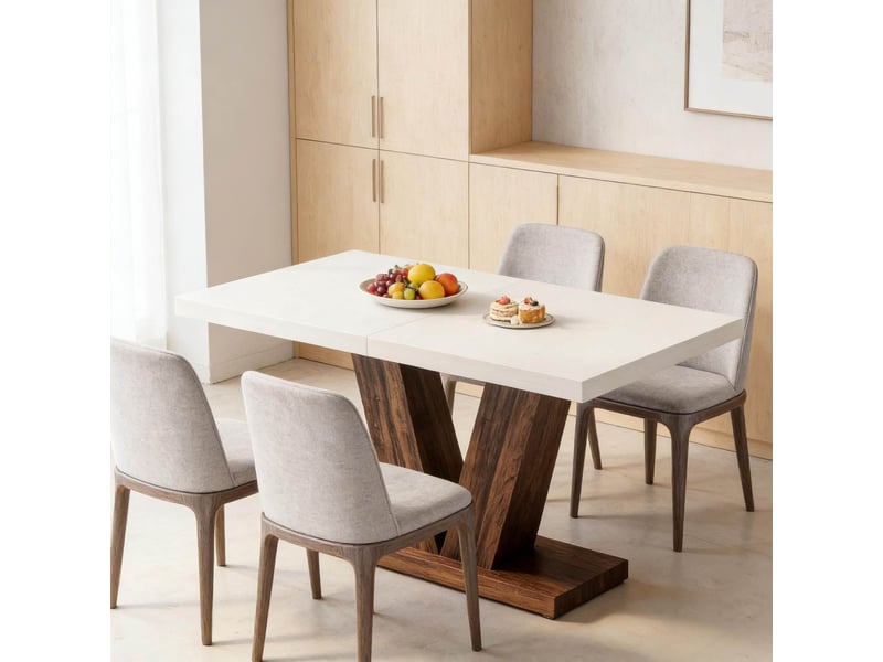 Table à manger rectangulaire 120x80x75 cm blanc et marron rustique - Conforama E