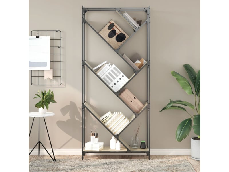  Bibliothèque, meuble de rangement salon chêne sonoma 79x30x180 cm bois ingénierie et métal  - Conforama C