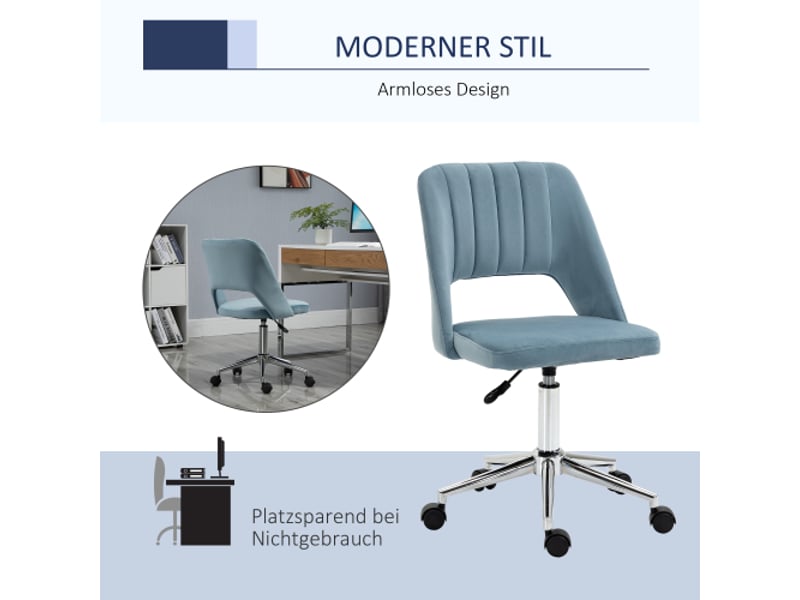 Chaise pivotante en velours bleu, réglable en hauteur, ergonomique, pour bureau et salon - Conforama B