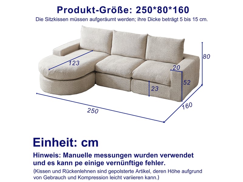 Canapé d'angle modulable 3 places avec méridienne réversible et coussins de nuque en chenille beige - Conforama C