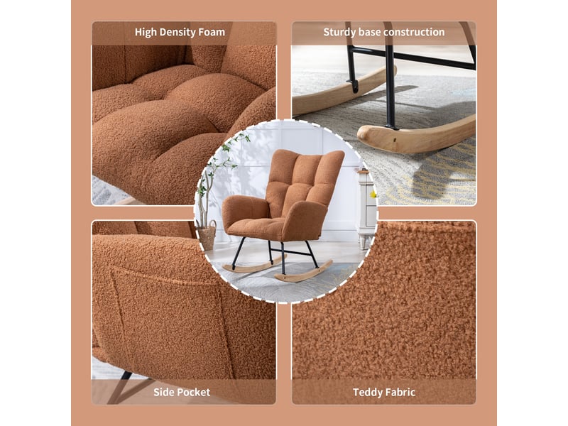  Fauteuil à bascule en tissu bouclette marron avec poche  - Conforama E
