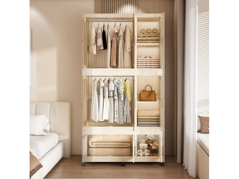 Armoire modulable pliable 92x45x196 cm à roulettes, 9 portes magnétiques, pp beige - Conforama R