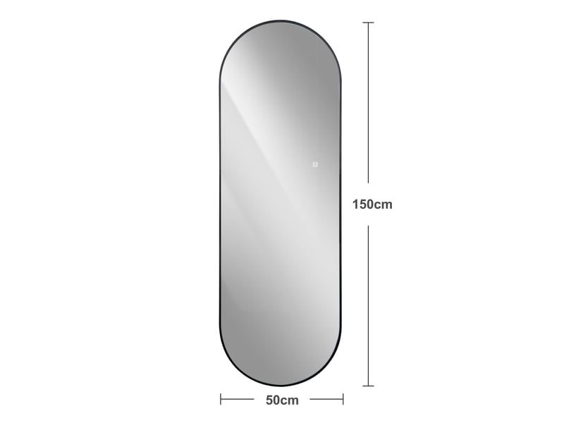  Miroir led pleine longueur 150 × 50 cm avec cadre aluminium noir, éclairage arrière réglable, 3 températures de couleur et fonction mémoire - argent  - Conforama C