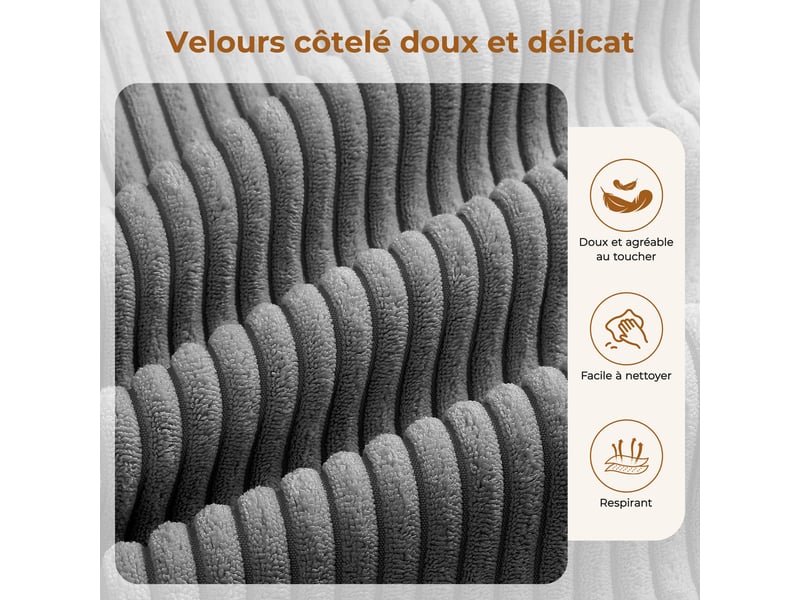  Canapé d'angle gauche modulaire 3 places compressé en velours côtelé,mousse haute densité,sans assemblage,canapé de salon,270x152x59cm,gris 270x152x59CM - Conforama R