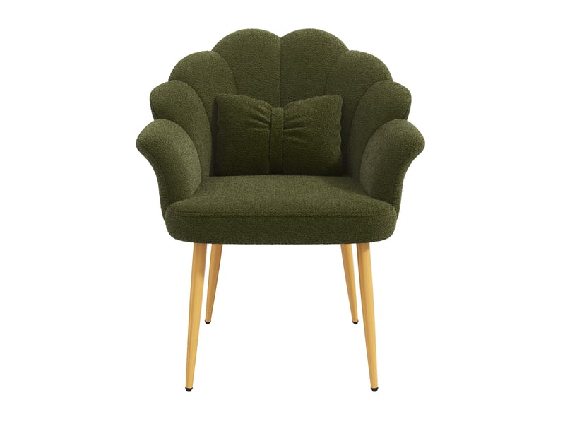 Fauteuil de salle à manger 64x65,5x85 cm en tissu teddy vert, pieds dorés - Conforama A