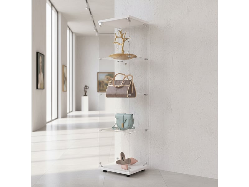  Vitrine en verre 164 cm, armoire vitrine pour collection avec 1 porte 4 étagères transparent meuble vitrine verre vitrines figurine armoire, blanc  - Conforama B