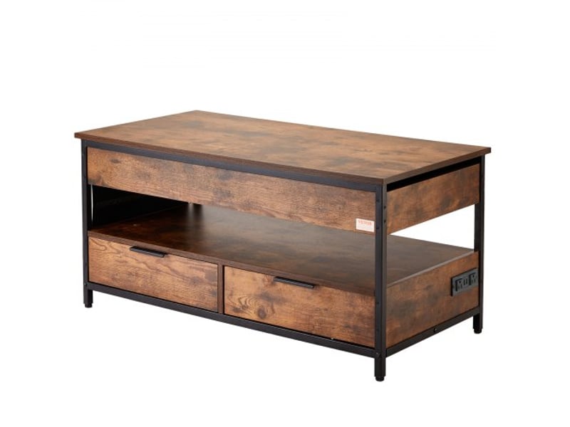 Table basse avec plateau relevable, 1000 mm, table basse de salon rectangulaire avec poche de rangement supplémentaire, table basse escamotable avec multiprise, usb, éclairage d'ambiance, marron - Conforama B