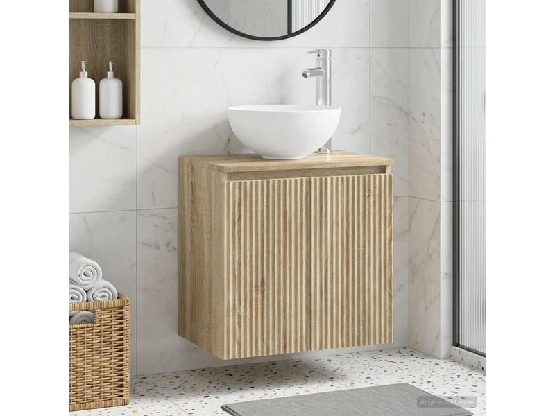 Vanité de lavabo mural, meuble de rangement chêne sonoma 49.5x41x64.5 cm shl4647 - Conforama B