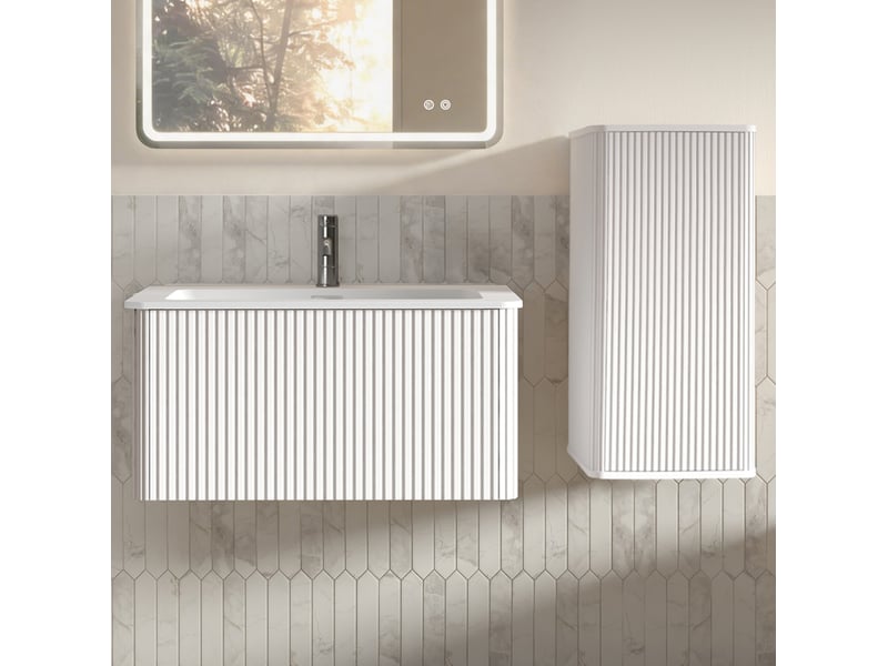  Ensemble meuble salle de bains suspendu 81x46,5x37 cm mdf blanc  - Conforama B