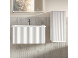 Ensemble meuble salle de bains suspendu 81x46,5x37 cm mdf blanc