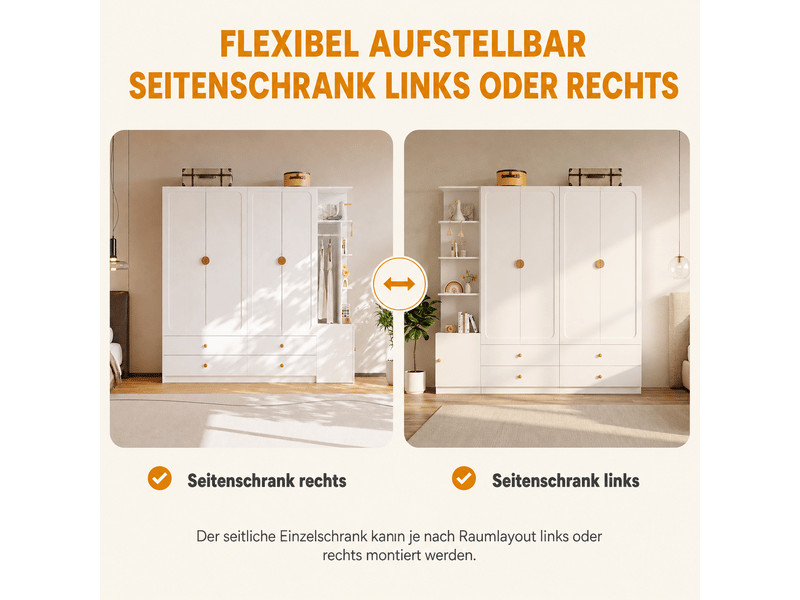  Armoire penderie 200 x 225 x 45 cm - 4 tiroirs - 3 barres de penderie - bois massif mdf et acier - meuble de chambre moderne - blanc  - Conforama E